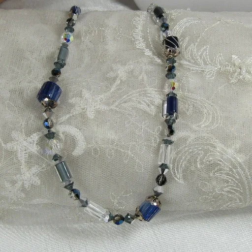 Necklaces and pendants with ocean-inspired designs for a refreshing, beachy feel-Navy Blue & White Handcrafted Artisan Bead Necklace