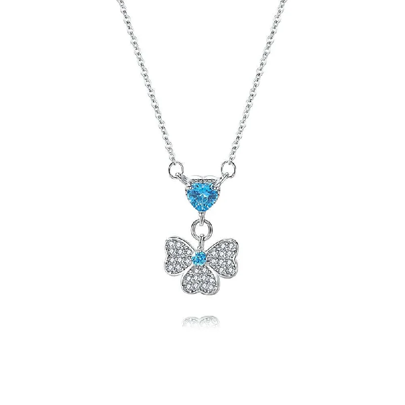 Best necklaces and pendants with intertwined designs for a symbol of unity-925 Silver CZ Diamond Lucky Four Leaf Clover Necklace