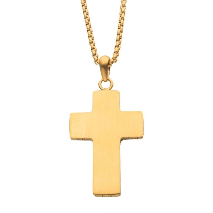 Elegant necklaces and pendants with diamond accents for added sparkle-Inox Engravable Stainless Steel with 18K Gold Ion Plated Cross Pendant Necklace, 22 inch