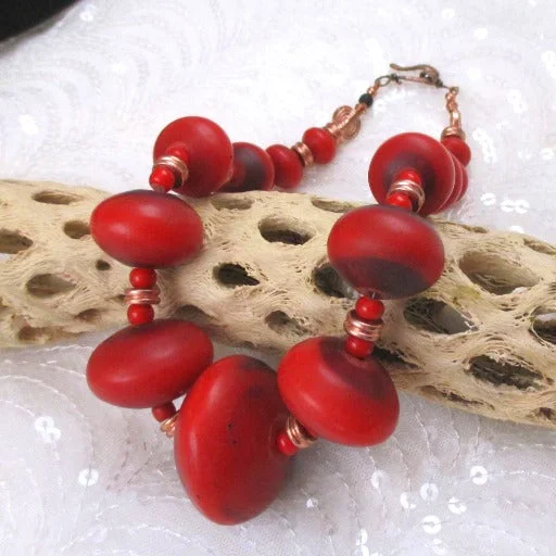 Unique necklaces and pendants with custom birthstone arrangements for personalization-Red African Trade Beaded Big Bold Statement Necklace