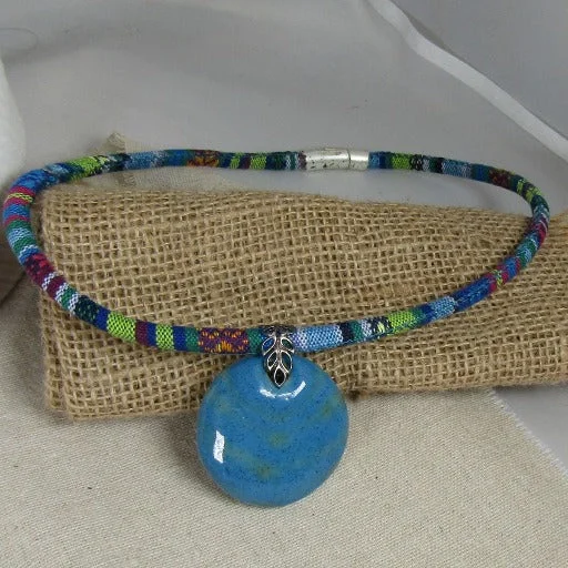 Best necklaces and pendants with heart-shaped designs for a romantic look-Handmade Blue and Green Fair Trade Kazuri Pendant Cotton Cord Necklace