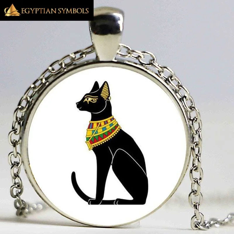 Elegant necklaces and pendants with onyx stones for a sleek, polished look-EGYPTIAN CAT GODS PENDANT - ALLOY AND GLASS