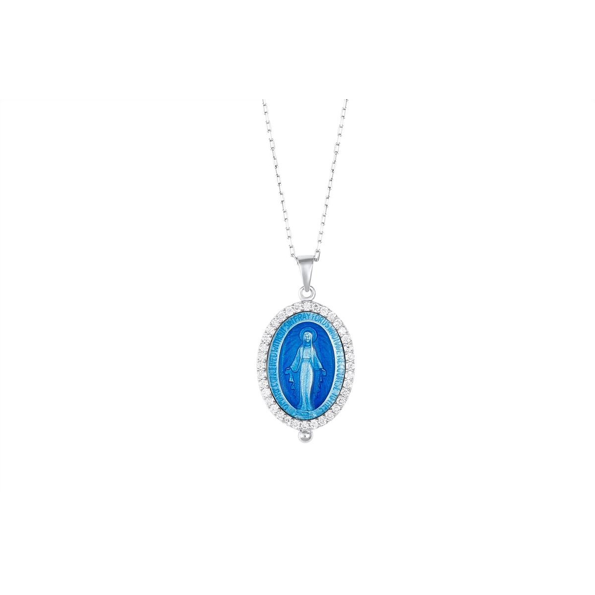 Best necklaces and pendants with vintage coin pendants for a unique accessory-14K White Gold and Sterling Silver Large Virgin Mary Necklace with Diamonds, Blue Enamel