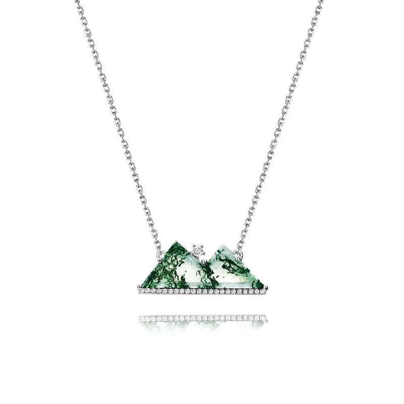 Best necklaces and pendants with butterfly wings for a delicate, graceful style-925 Silver Moss Agate Mountain Necklace