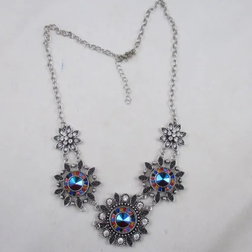 Elegant necklaces and pendants with infinity symbols for timeless designs-Red & Blue Crystal Flower Multi Charm Necklace