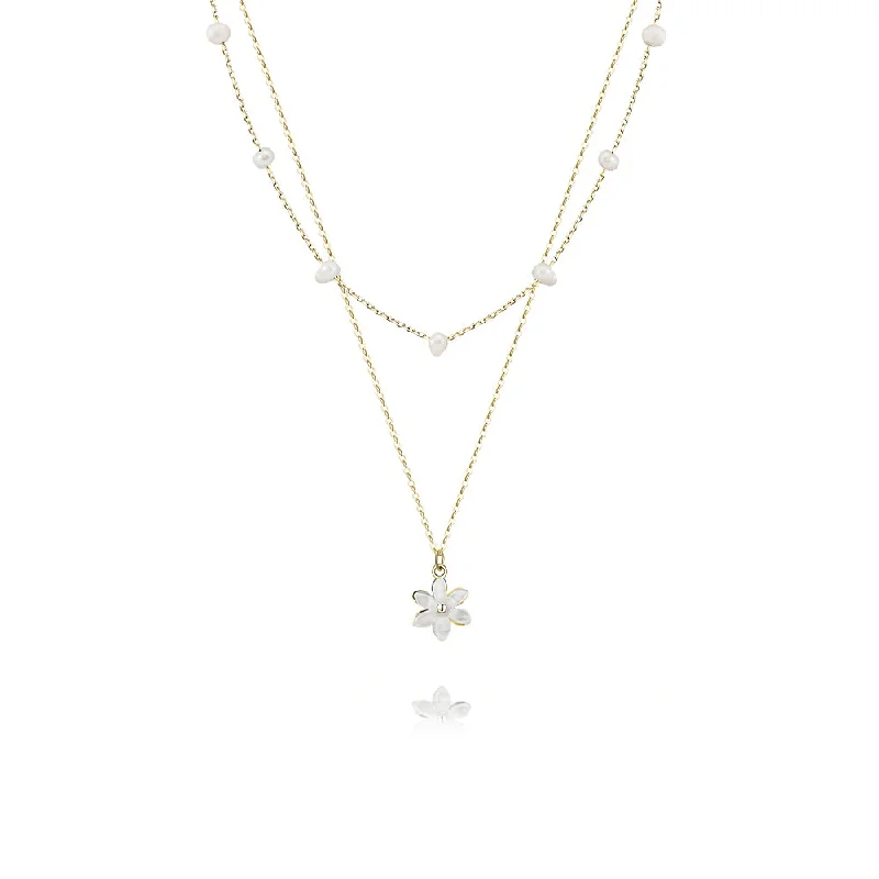 Best necklaces and pendants with silver chains for a sleek, timeless look-925 Silver Flower Pendant Pearl Necklace