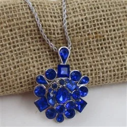 Necklaces and pendants with clear quartz for a pure and radiant look-Royal Blue Crystal   Flower Pendant Necklace