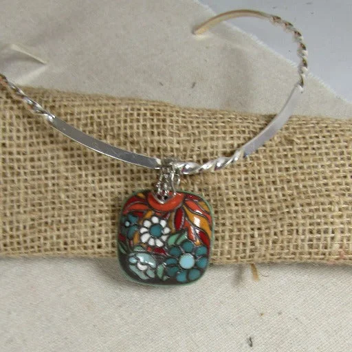 Unique necklaces and pendants with vintage-inspired designs for timeless appeal-Handmade Brown & Turquoise Ceramic Pendant on Silver Neck Wire