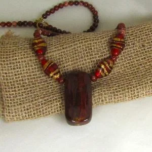 Best necklaces and pendants with seashell designs for a tropical, beachy vibe-Red Gemstone & Artisan Bead Pendant Necklace