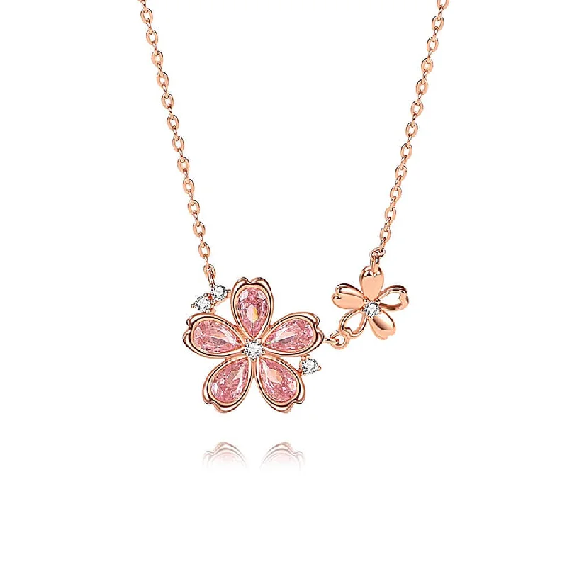 Best necklaces and pendants with gemstone clusters for a bold and colorful effect-925 Silver Pink Sakura CZ Diamond Necklace