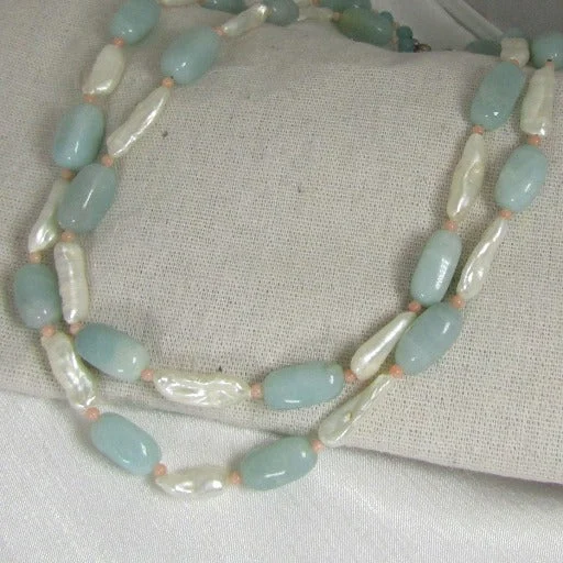 Necklaces and pendants with enamel accents for a colorful, eye-catching appearance-Multi-strand Amazonite and Pearl  Beaded Necklace