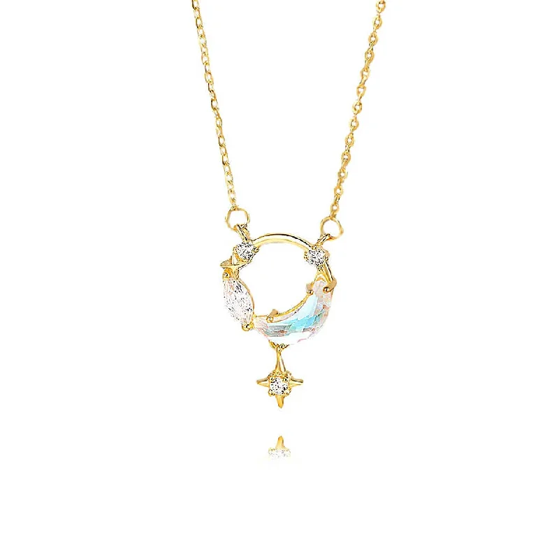 Best necklaces and pendants with cross pendants for a spiritual, meaningful symbol-925 Silver Star and Moon Round Necklace