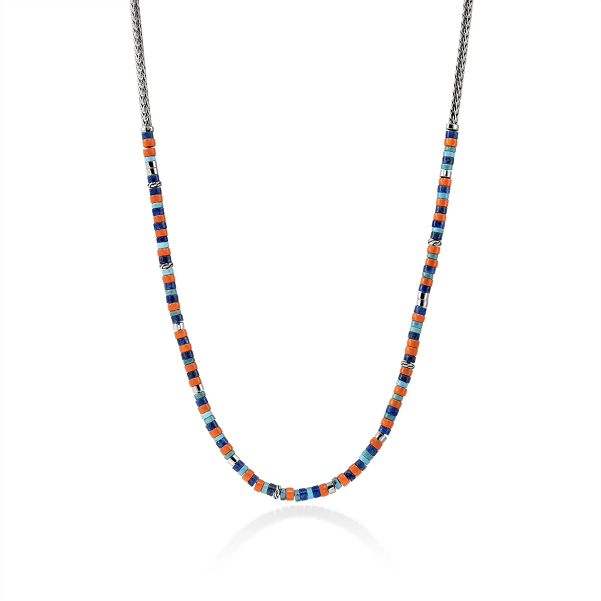 Beautiful necklaces and pendants with moon and star charms for a dreamy effect-John Hardy Heishi Silver 3.5mm Slim Chain Necklace with Lapis, Turquoise, and Enamel