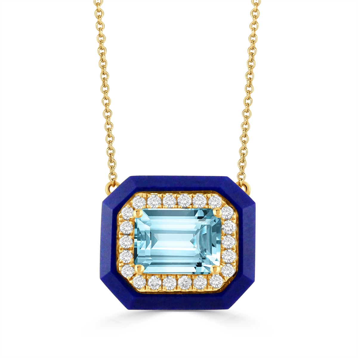 Unique necklaces and pendants with tree of life motifs for nature-inspired elegance-Doves 18K Yellow Gold Octagon Sky Blue Topaz with Diamond and Blue Lapis Border Pendant Necklace