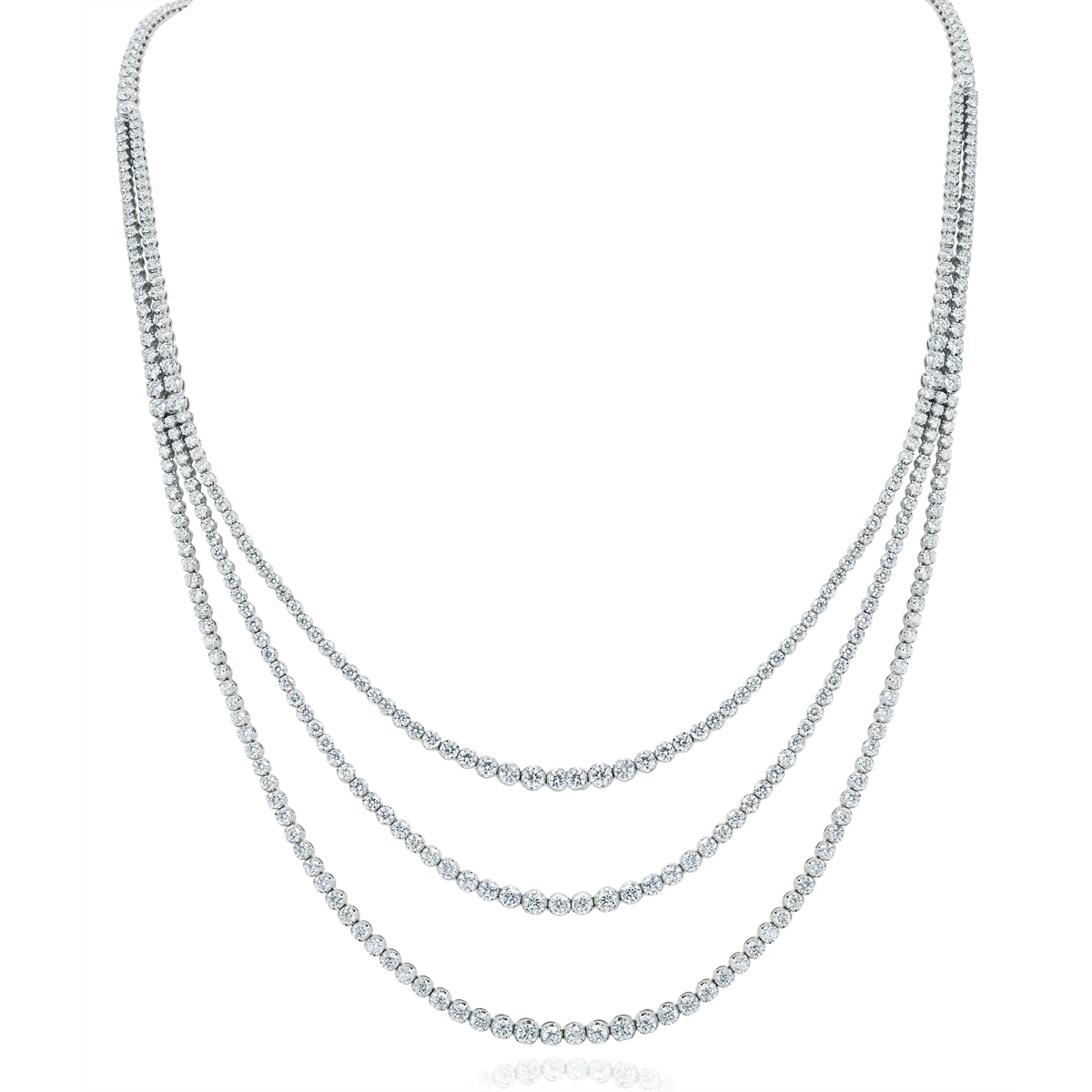 Beautiful necklaces and pendants with geometric shapes for a modern, artistic design-18K White Gold Diamond Necklace with 3 Rowes