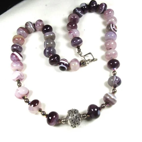 Stylish necklaces and pendants with diamonds for a glamorous and elegant look-Purple Agate Beaded Necklace