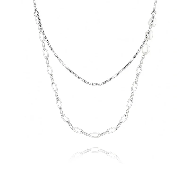 Beautiful necklaces and pendants with geometric shapes for a modern, artistic design-925 Silver Stacking Pearl Necklace