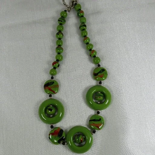 Stunning necklaces and pendants with amethyst gemstones for a calming effect-Handmade Apple Green Kazuri Necklace Fair Trade Beads