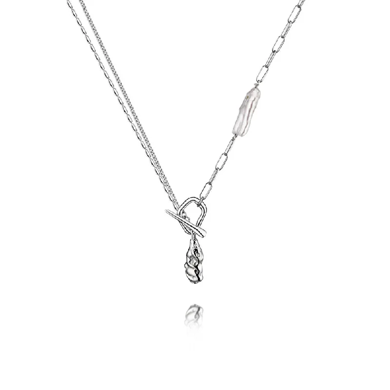 Beautiful necklaces and pendants with gemstone teardrops for an elegant effect-925 Silver Textured Unique Pearl Necklace