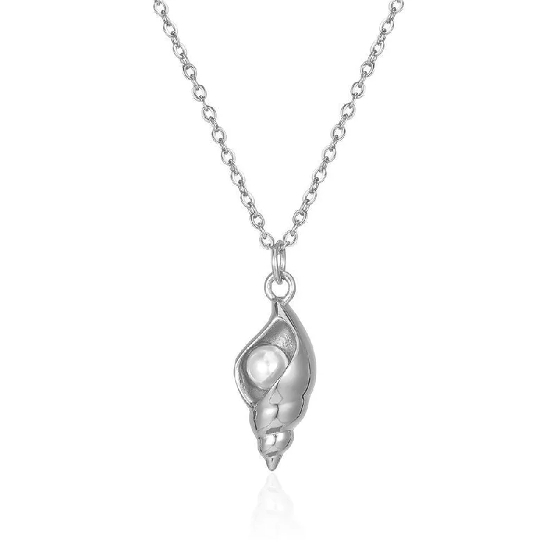 Necklaces and pendants with infinity love symbols for an eternal, romantic gesture-White Pearl Conch Cage Silver Necklace JLTN1165