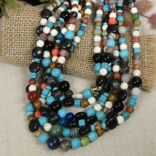 Best necklaces and pendants with black diamonds for an edgy, bold statement-Multi Gemstone Multi-strand Necklace