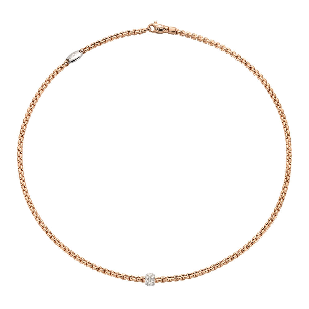 Simple necklaces and pendants with tiny charms for a delicate and casual vibe-Fope 18K Rose Gold Eka Necklace with White Gold Diamond Rondel, 18 inch