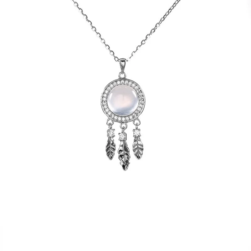 Best necklaces and pendants with vintage lockets for a nostalgic, sentimental look-S925 Silver Chalcedony Tassel Feather Necklace