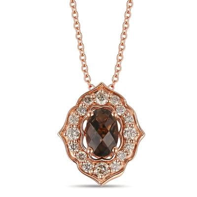 Necklaces and pendants with enamel accents for a colorful, eye-catching appearance-Le Vian 14K Strawberry Gold Oval Chocolat Quartz Pendant Necklace with Nude Diamond Halo