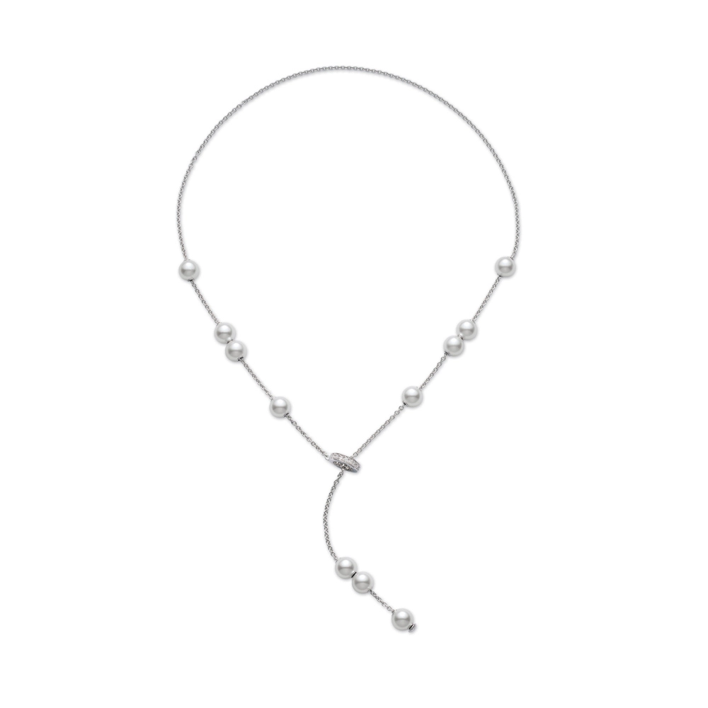 Simple necklaces and pendants with bar pendants for a sleek modern design-Mikimoto 18K White Gold Akoya Pearl Necklace with Diamond Clasp