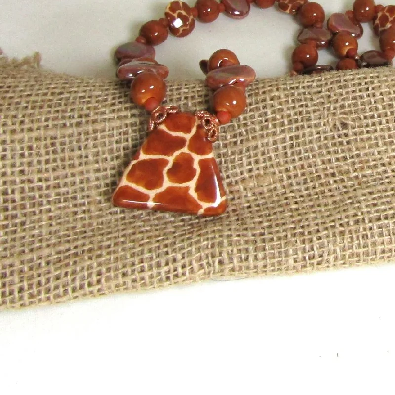 Trendy necklaces and pendants with statement pieces for a bold fashion statement-Out of Africa Kazuri Necklace in Giraffe Pattern