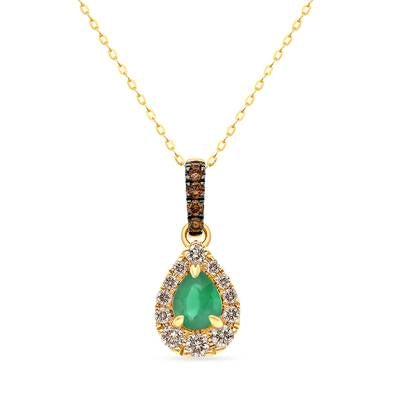 Best necklaces and pendants with art deco elements for a vintage, glamorous design-Le Vian 14K Honey Gold Pear Shaped New Emerald Pendant Necklace with Vanilla and Chocolate Diamonds