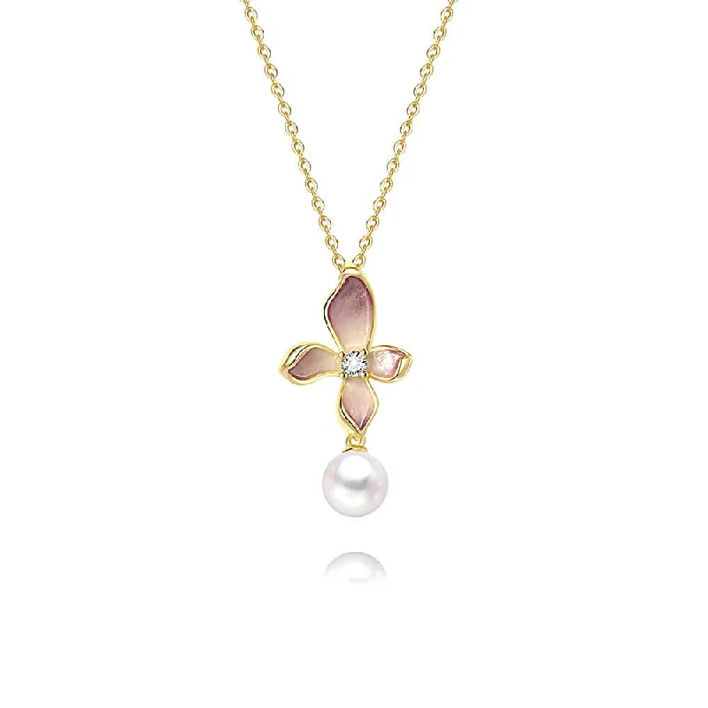 Necklaces and pendants with sun and moon motifs for a celestial-inspired design-925 Silver Wisteria Flower Round Pearl Necklace