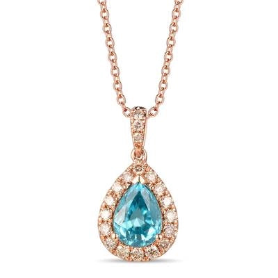 Best necklaces and pendants with personalized coordinates for a special keepsake-Le Vian 14K Strawberry Gold Pear Blueberry Zircon Pendant Necklace with Vanilla Diamond Halo