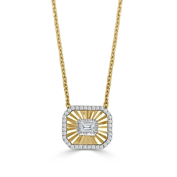 Best necklaces and pendants with silver chains for a sleek, timeless look-Frederic Sage 14K Yellow and White Gold Small Bella Pendant with Emerald Diamond Center and Round Diamond Halo