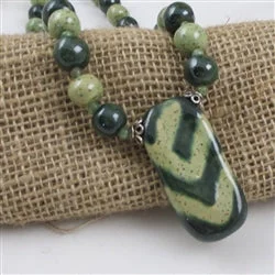 Best necklaces and pendants with intricate beadwork for a bohemian-inspired look-Kazuri Pendant Necklace in Dark Green & Light  Green African Beads