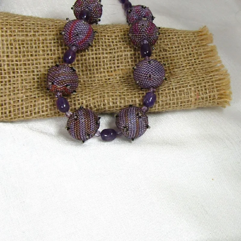 Unique necklaces and pendants with vintage-inspired designs for timeless appeal-Purple Handmade Bead & Amethyst Necklace