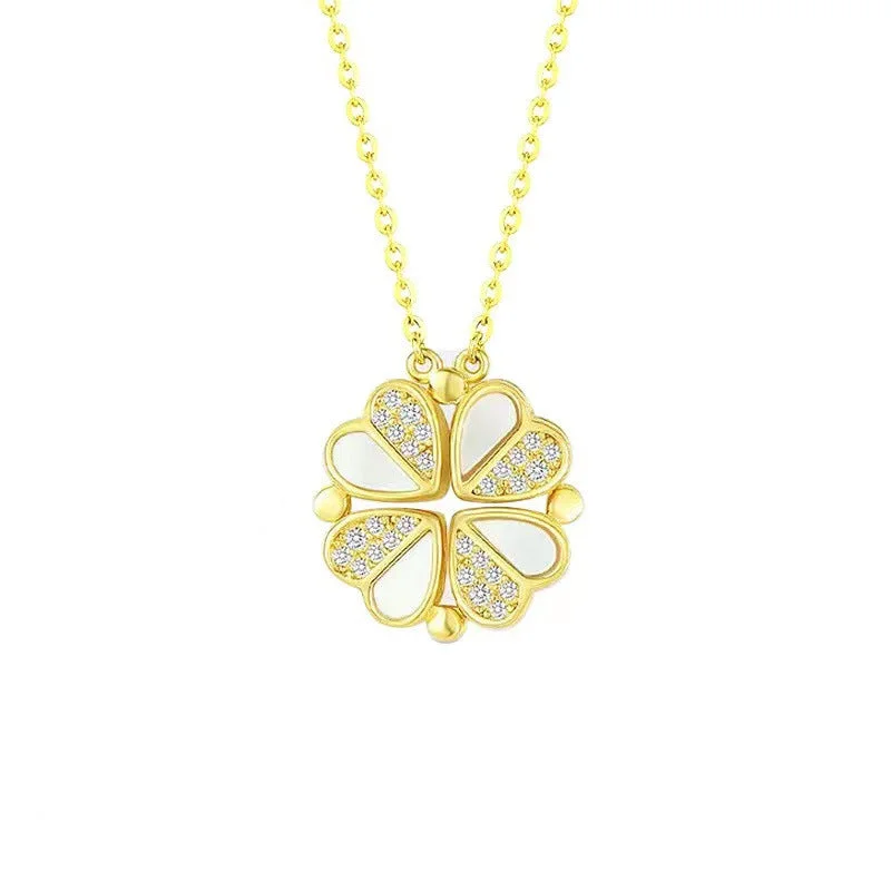 Necklaces and pendants with sun and moon motifs for a celestial-inspired design-Quad Leaf Clover Crystal Plated Gold Necklace JLTN1254