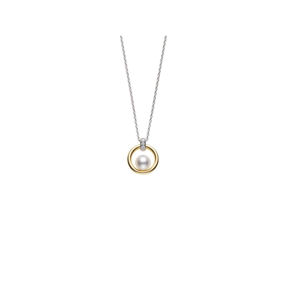 Best necklaces and pendants with emerald gemstones for a rich, sophisticated design-Mikimoto 18K White & Yellow Gold Necklace with Cultured Akoya Pearl & Diamond Pendant