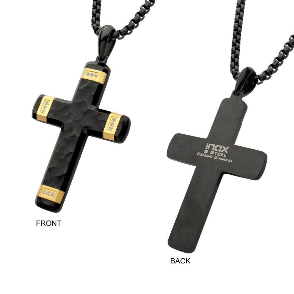 Beautiful necklaces and pendants with diamond-encrusted designs for maximum sparkle-Inox Matte Black IP Stainless Large Cross Pendant with 18K Gold IP and Lab Grown Diamonds, 24 inch