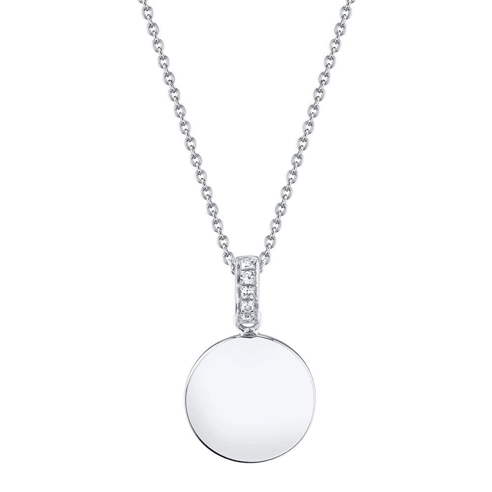 Elegant necklaces and pendants with diamond accents for added sparkle-14K White Gold Disc Pendant with Diamond Bail Necklace