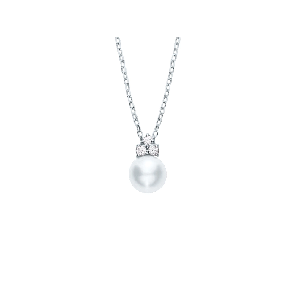 Stunning necklaces and pendants with birthstone pendants for a personal touch-Mikimoto 18K White Gold Necklace with Akoya Pearl & Diamond Pendant