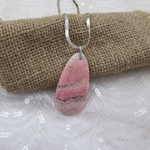 Necklaces and pendants with custom designs for a completely unique jewelry piece-Pink Rhodonite Gemstone Pendant on Silver Chain Necklace