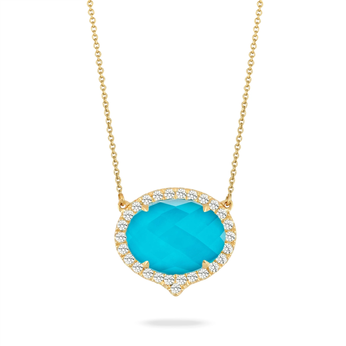 Necklaces and pendants with love knot designs for a romantic, meaningful symbol-Doves 18K Yellow Gold Diamond Necklace with Clear Quartz over Turquoise