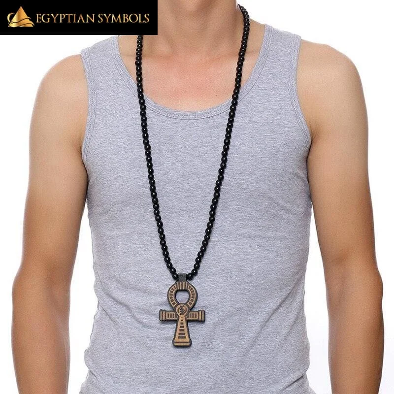 Trendy necklaces and pendants with geometric shapes for a modern aesthetic-Wooden Ankh Cross Necklace