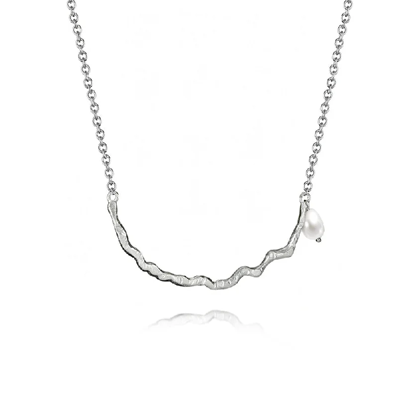 Necklaces and pendants with matching rings for a coordinated set of jewelry-925 Silver Wavy Line Pearl Necklace