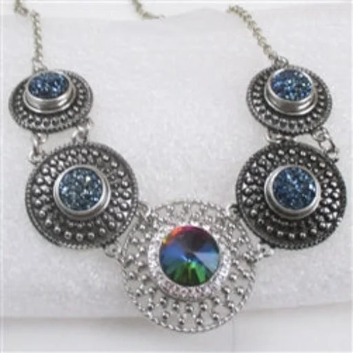 Best necklaces and pendants with floral designs for a feminine and elegant feel-Rainbow Crystal & Navy Blue Crystal Statement  Necklace