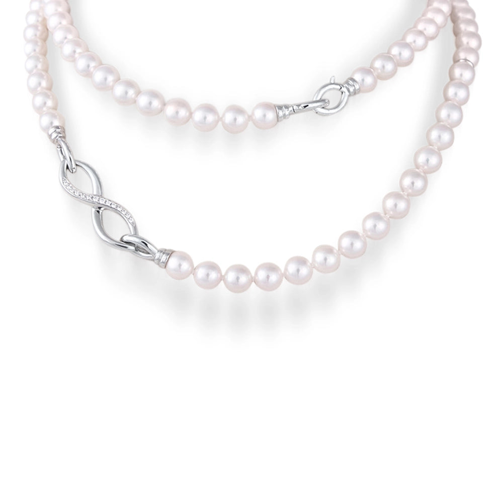 Unique necklaces and pendants with custom birthstone arrangements for personalization-Mikimoto 18K White Gold Double Strand Cultured Akoya Pearl Necklace with Diamonds