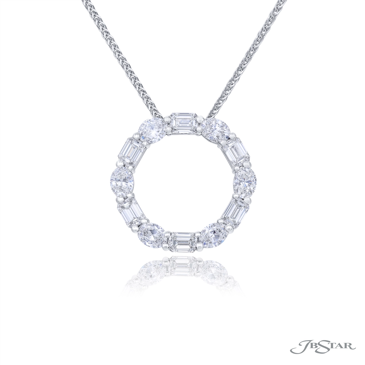 Best necklaces and pendants with oval pendants for a classic, elegant shape-JB Star Platinum Open Circle Pendant Necklace with Emerald and Oval Cut Diamonds