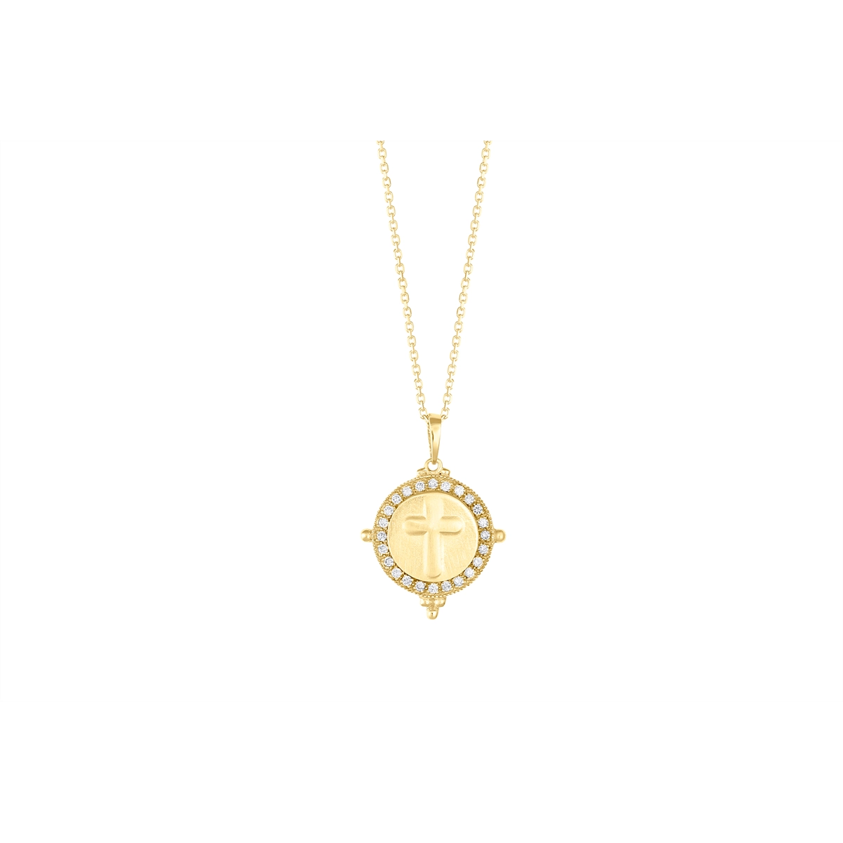 Best necklaces and pendants with art deco elements for a vintage, glamorous design-14K Yellow Gold Round Pendant Necklace with Cross and Diamond Halo