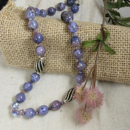 Best necklaces and pendants with sterling silver for an affordable yet stylish choice-Purple Crazy Lace Agate Gemstone Beaded Long Necklace